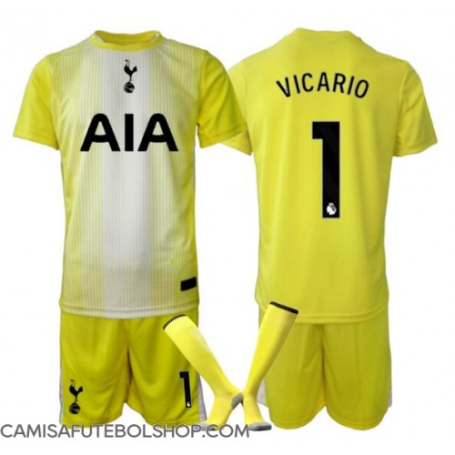 Camisa de time de futebol Tottenham Hotspur Guglielmo Vicario #1 Goleiro Replicas 3º Equipamento Infantil 2025-26 Manga Curta (+ Calças curtas)